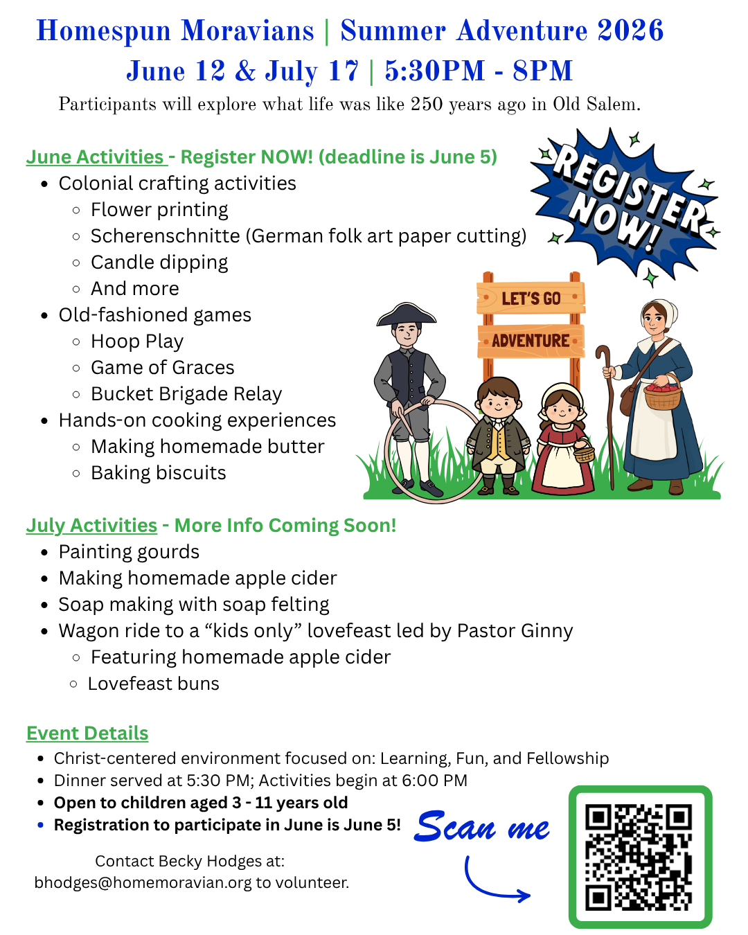 Homespun Moravians (AD2) Summer Adventure 2026